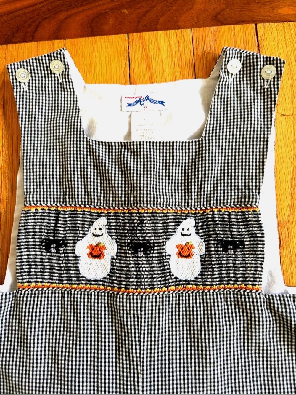 Silly Goose Smocked Ghost Pumpkin Shortall 4T Halloween Spider Gingham Jon Jon